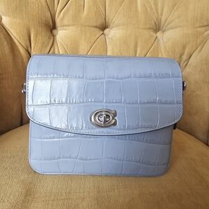 Coach Light Blue Crocodile-Embossed Crossbody Bag
